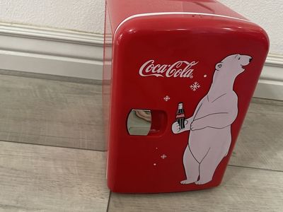 Coca-Cola Mini Fridge Cooler/Warmer with Polar Bear Design - AC/DC Portable 6-Can Capacity