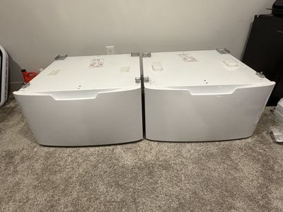 Pair of White Laundry Pedestals with Mounting Brackets