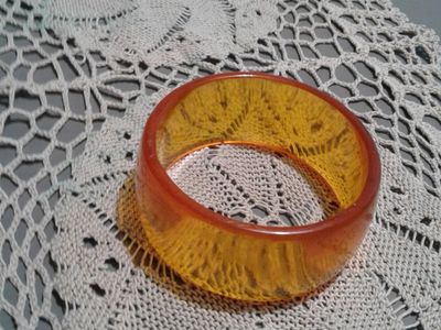 Vintage Bakelite Bangle Wide, Bracelet Amber,