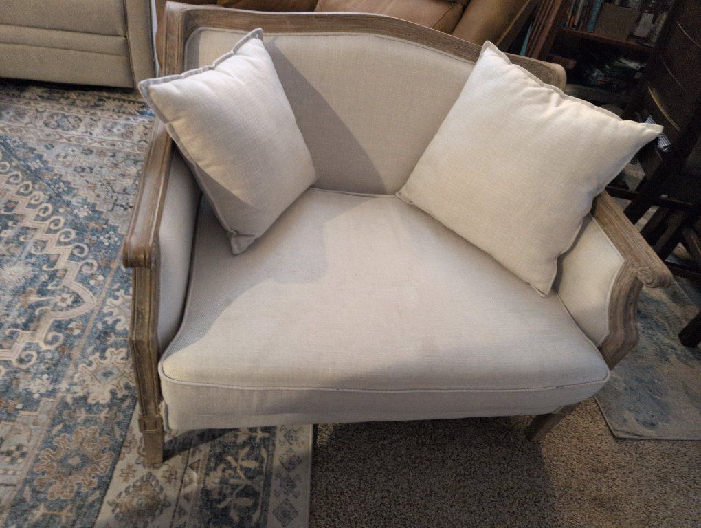 Linen Armchair w/ Wood Frame - Includes 2 Throw Pillows