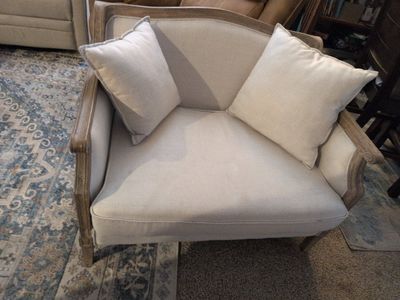 Linen Armchair w/ Wood Frame - Includes 2 Throw Pillows