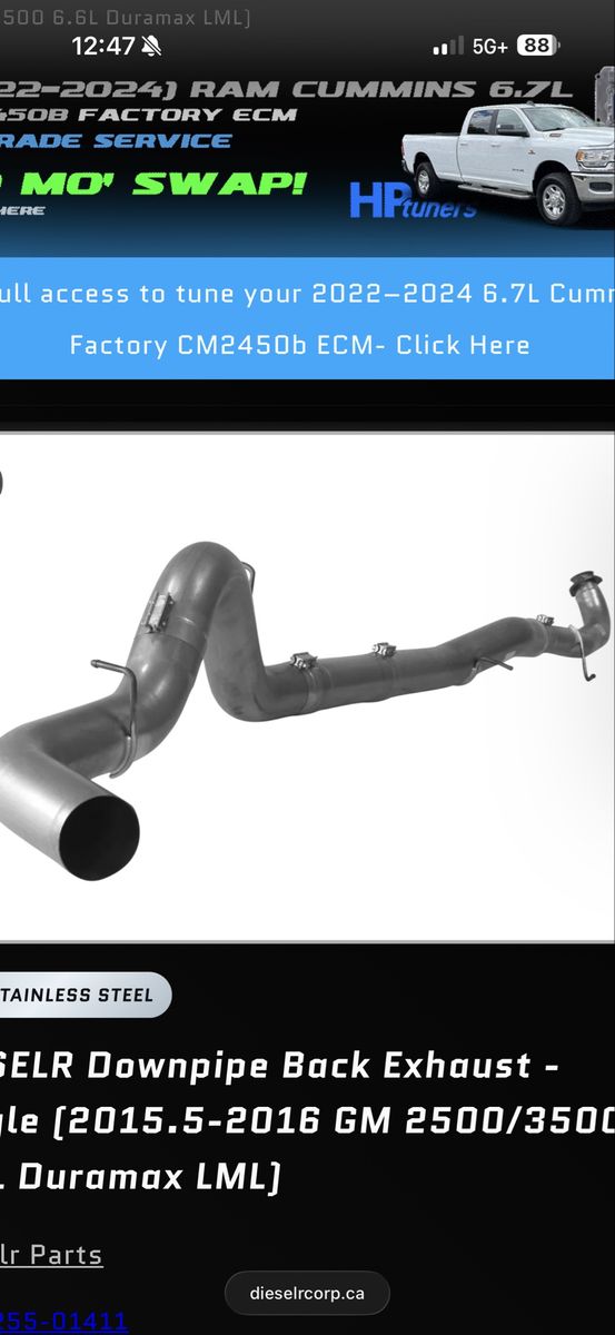 Downpipe Back Exhaust for 2015.5-2016 GM 2500/3500 6.6L Duramax LML - Stainless Steel