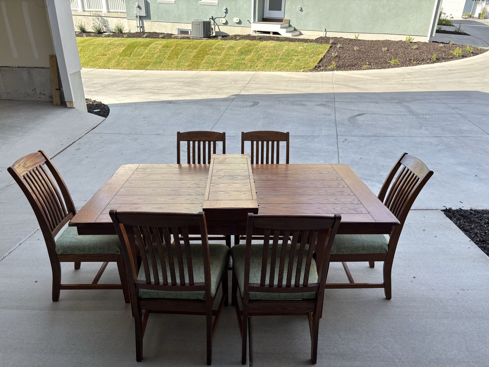 Solid Wood Dining Table Set with 6 Chairs - Mission Style, Expandable
