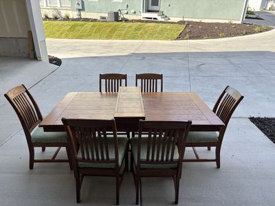 Solid Wood Dining Table Set with 6 Chairs - Mission Style, Expandable