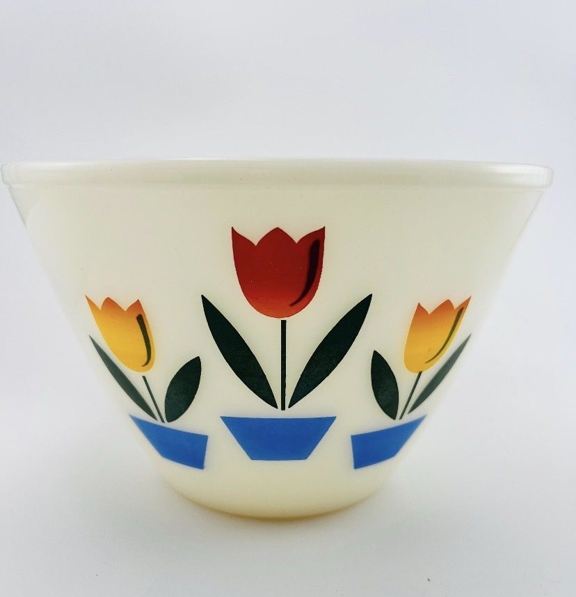 Vintage Pyrex Primary Colors Nesting Mixing Bowls Set of 2 - Tulips Pattern