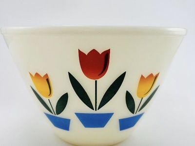 Vintage Pyrex Primary Colors Nesting Mixing Bowls Set of 2 - Tulips Pattern