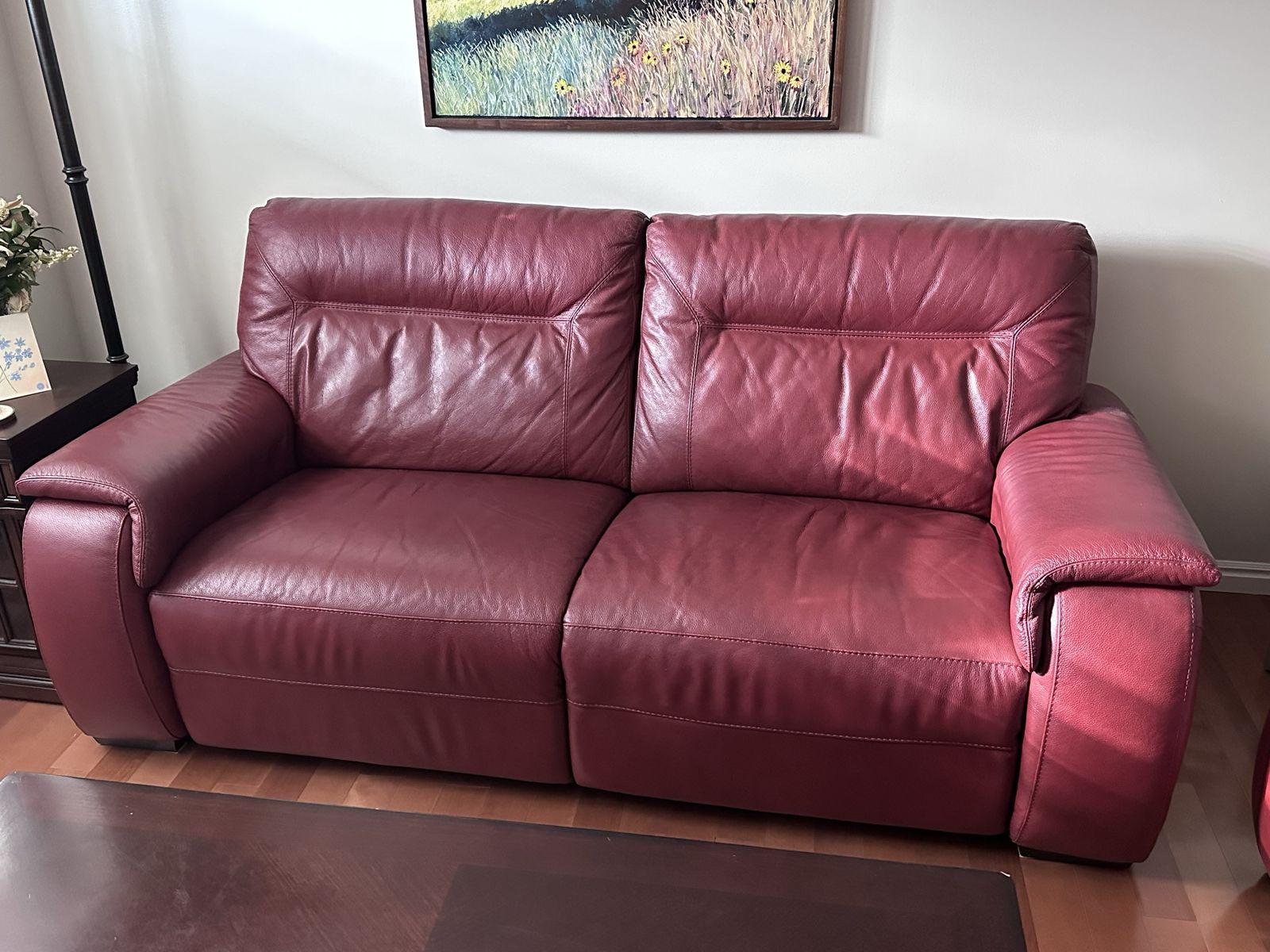 Red Leather Power Reclining Sofa & Loveseat Set