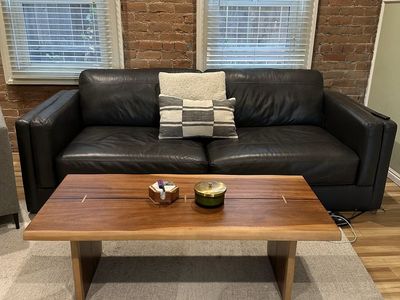 Ashley Amiata Black Leather Sofa - Comfortable Couch in Great Condition