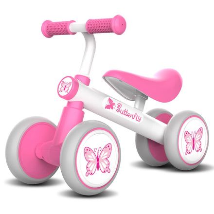 Pink Butterfly Kids Balance Bike 4-Wheel Toddler Toy