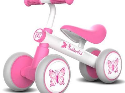 Pink Butterfly Kids Balance Bike 4-Wheel Toddler Toy