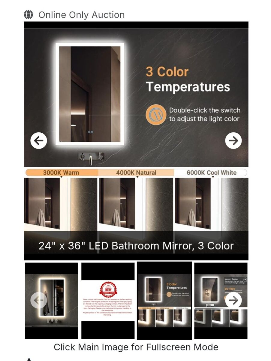 24" x 36" LED Bathroom Mirror, 3 Color temp.