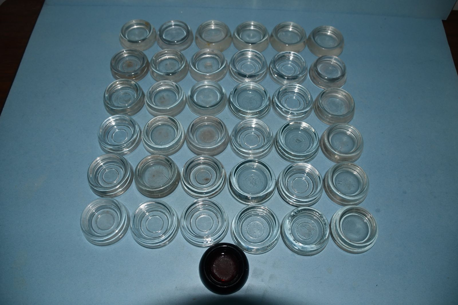 Lot of 36 Vintage 2 1/2" clear glass furniture coasters or for small pets feeders
