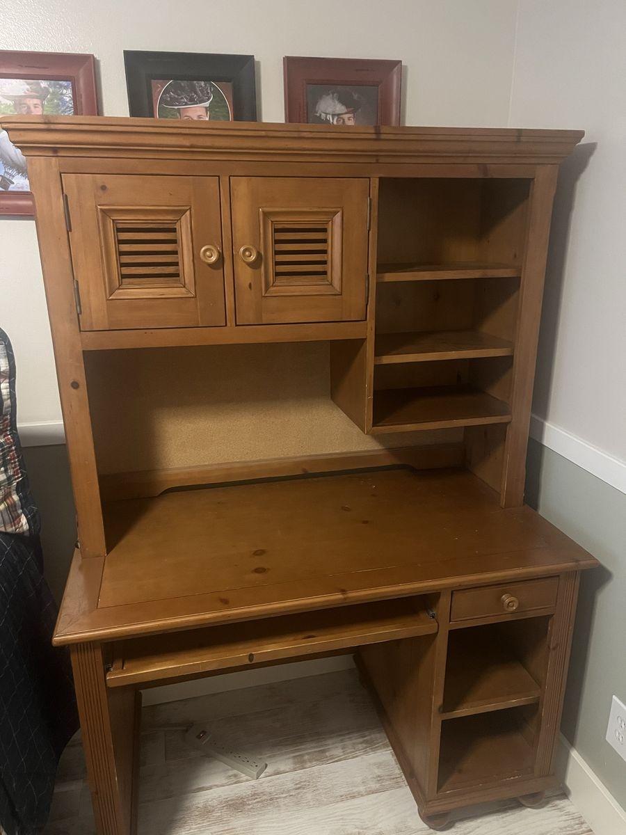 Wood Secretary Desk with Hutch and Keyboard Tray - Rustic Home Office Furniture