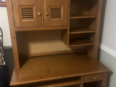 Wood Secretary Desk with Hutch and Keyboard Tray - Rustic Home Office Furniture