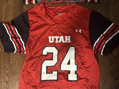 Under Armour Youth Medium Utah Utes Football Jersey Red #24 & Ford Go Utes Neck Gaiter