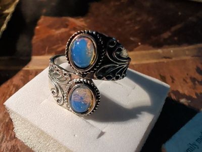 sterling silver double rainbow moonstone ring