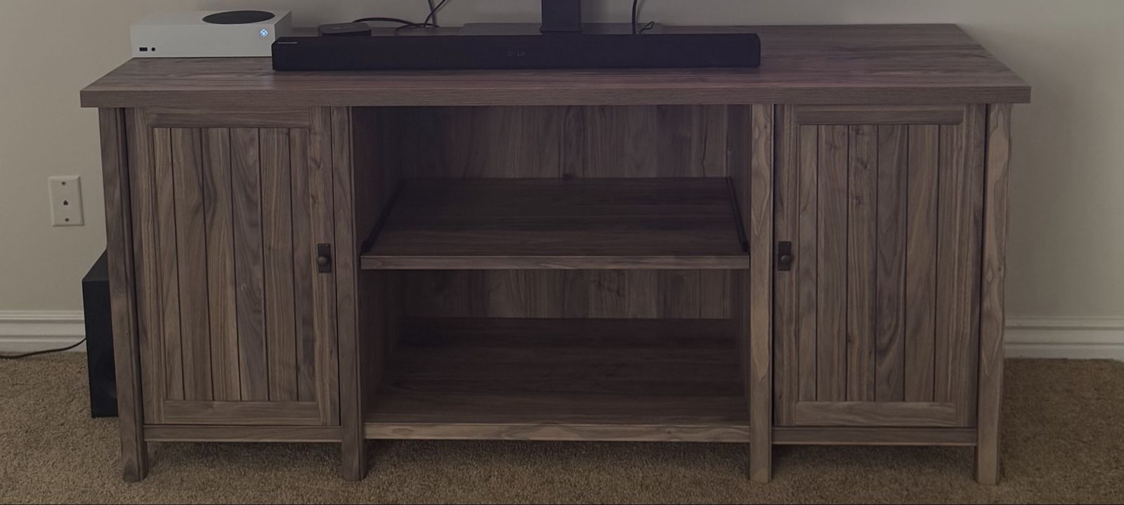 Rustic Farmhouse Style TV Stand Media Console with Storage Cabinets and Shelves