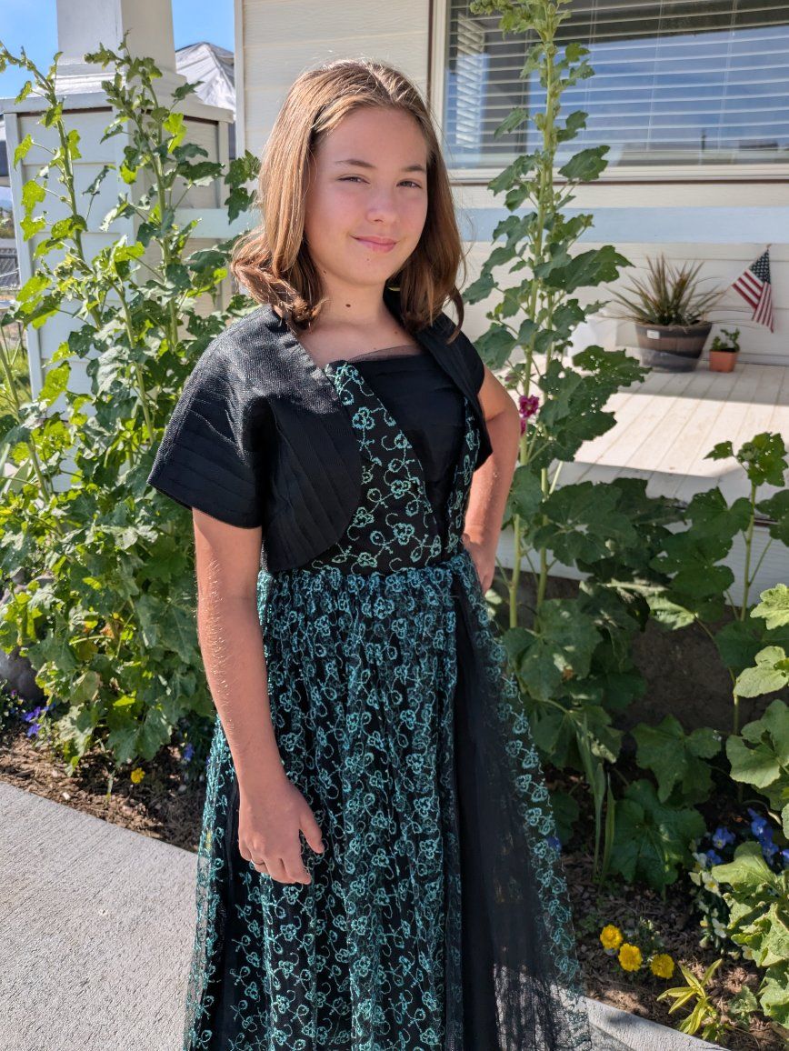 Black and Turquoise Formal Dress with Bolero Jacket Size 4