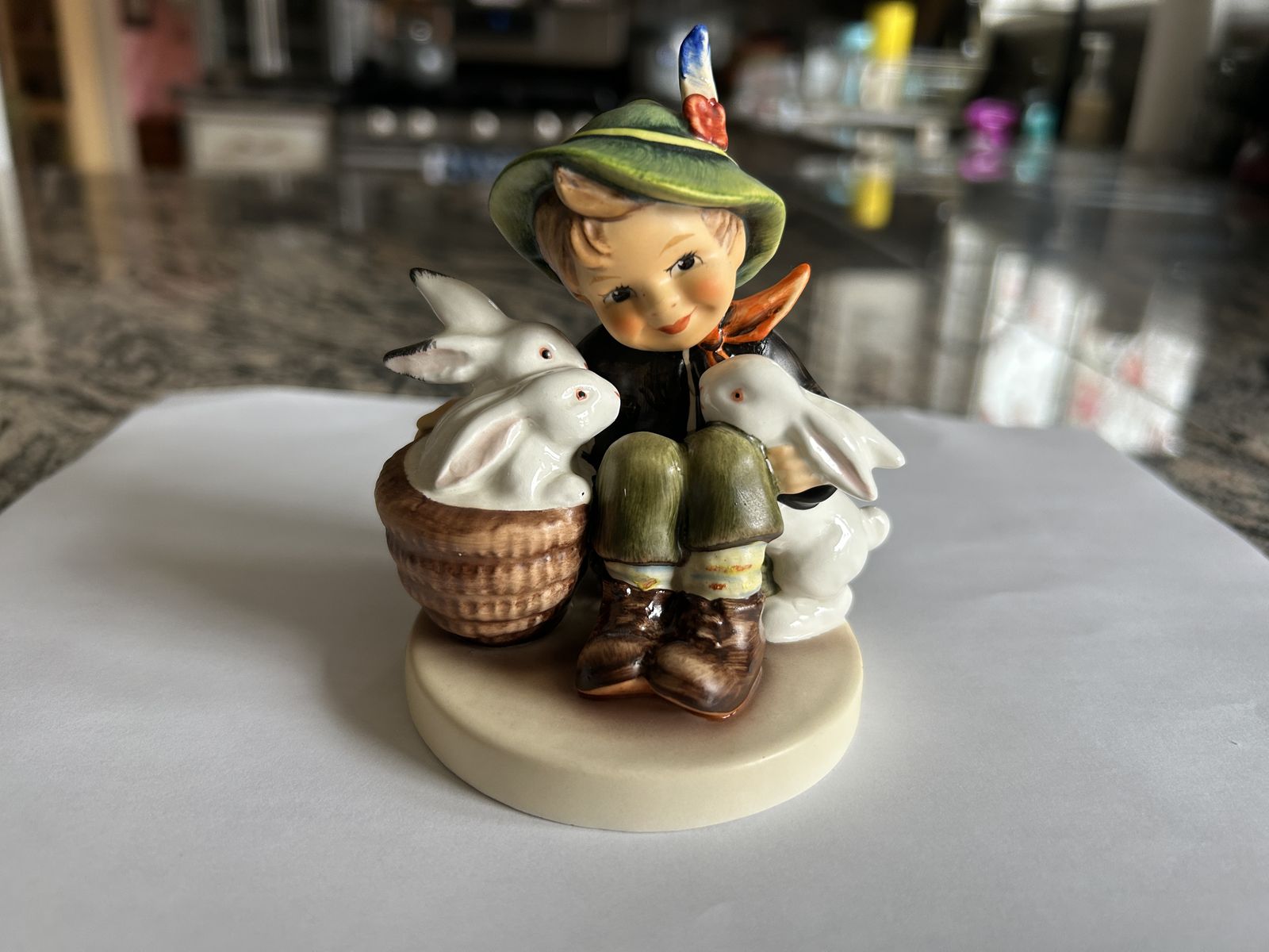 Hummel Figurine “In the Basket” #4870 Boy with Bunnies – Vintage 1974