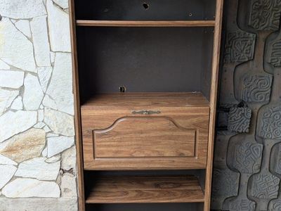 Wood Grain Bookcase with Drawer - Arched Top, Multi-Shelf Storage