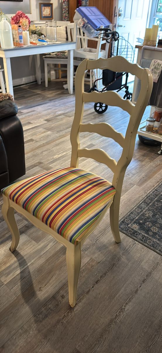 Shabby Chic Ladder Back Dining Chair - Striped Upholstered Seat