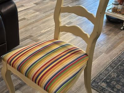 Shabby Chic Ladder Back Dining Chair - Striped Upholstered Seat