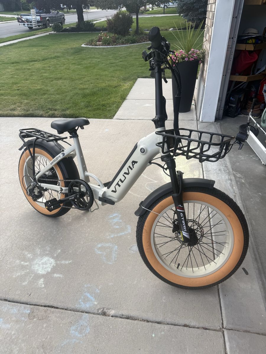 VTUVIA Antelope Step-Thru Electric Bike - Fat Tire E-Bike with Front Basket & Rear Rack