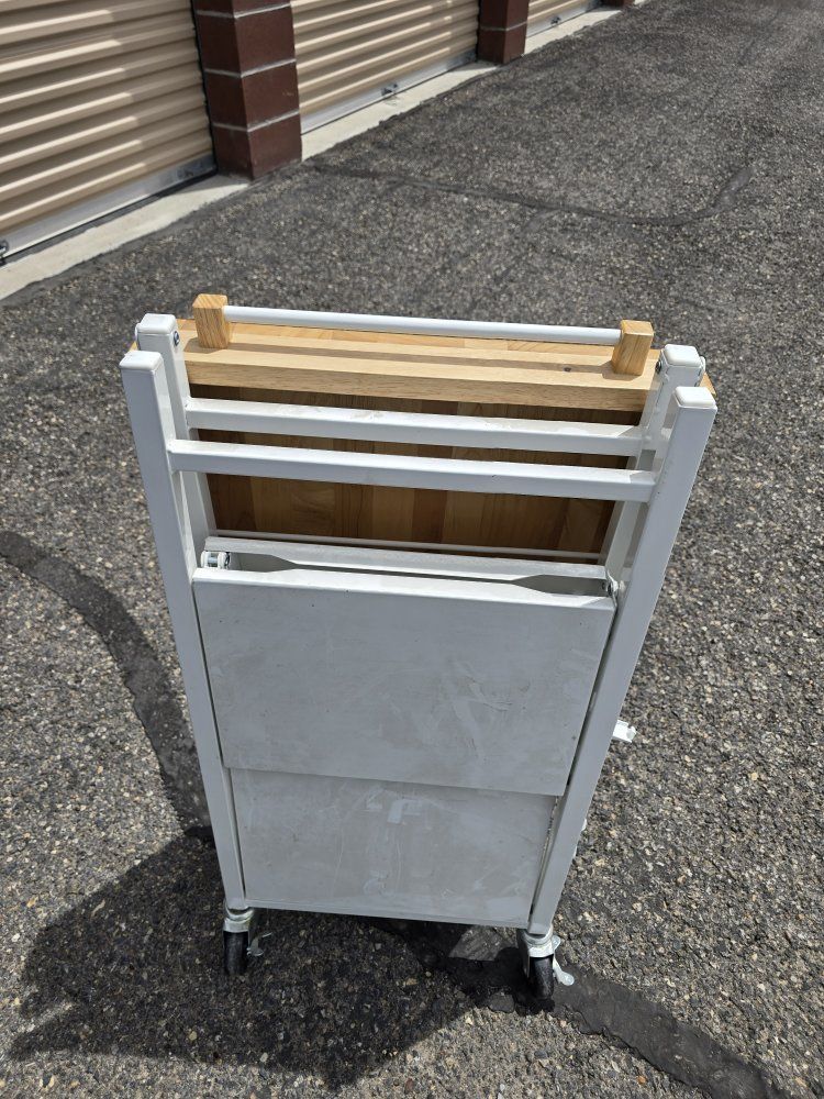 Foldable Kitchen Cart Butcher Block Top on Wheels