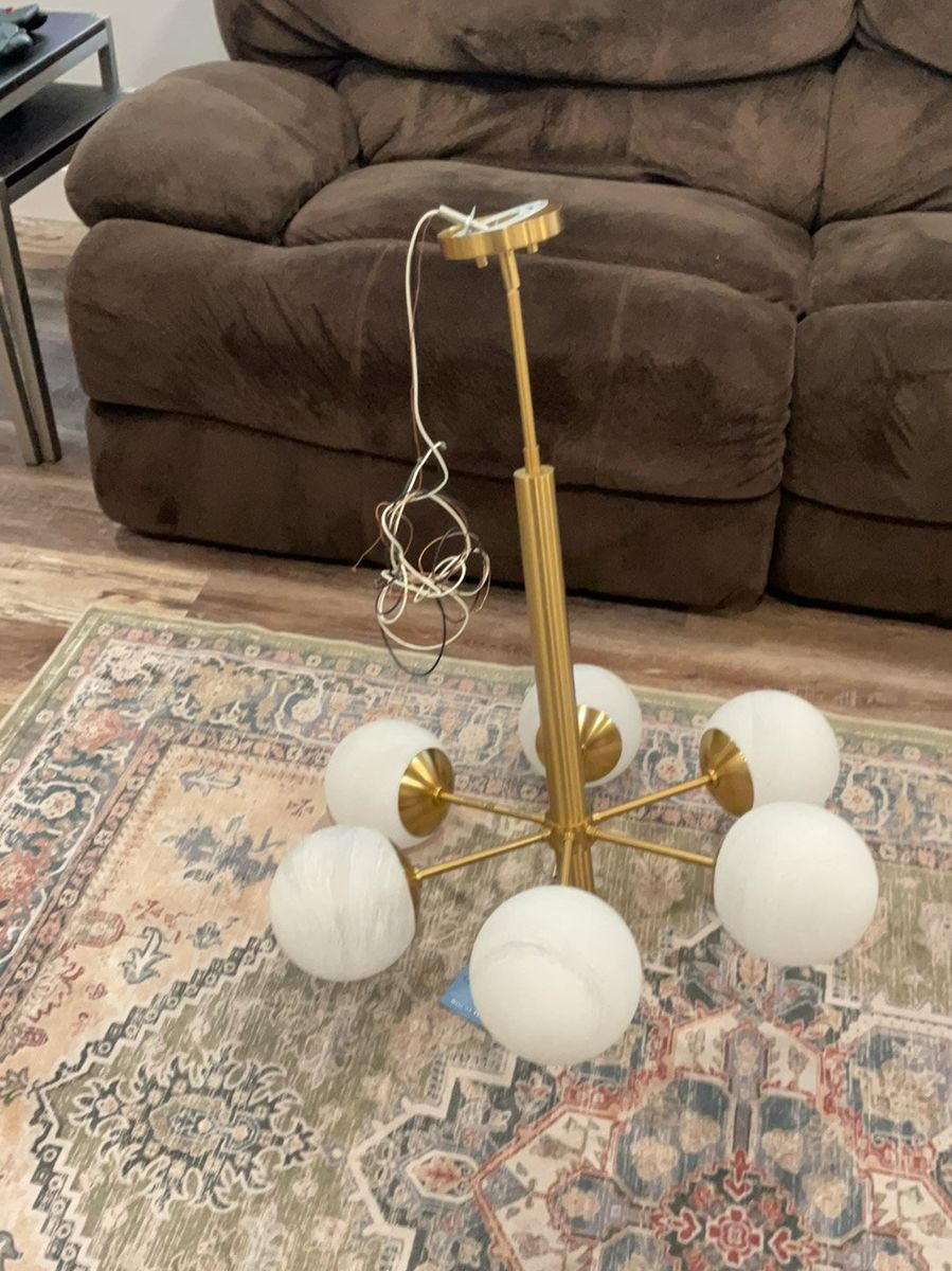 Quoizel Modern Brass 6-Light Globe Chandelier Pendant Light Fixture