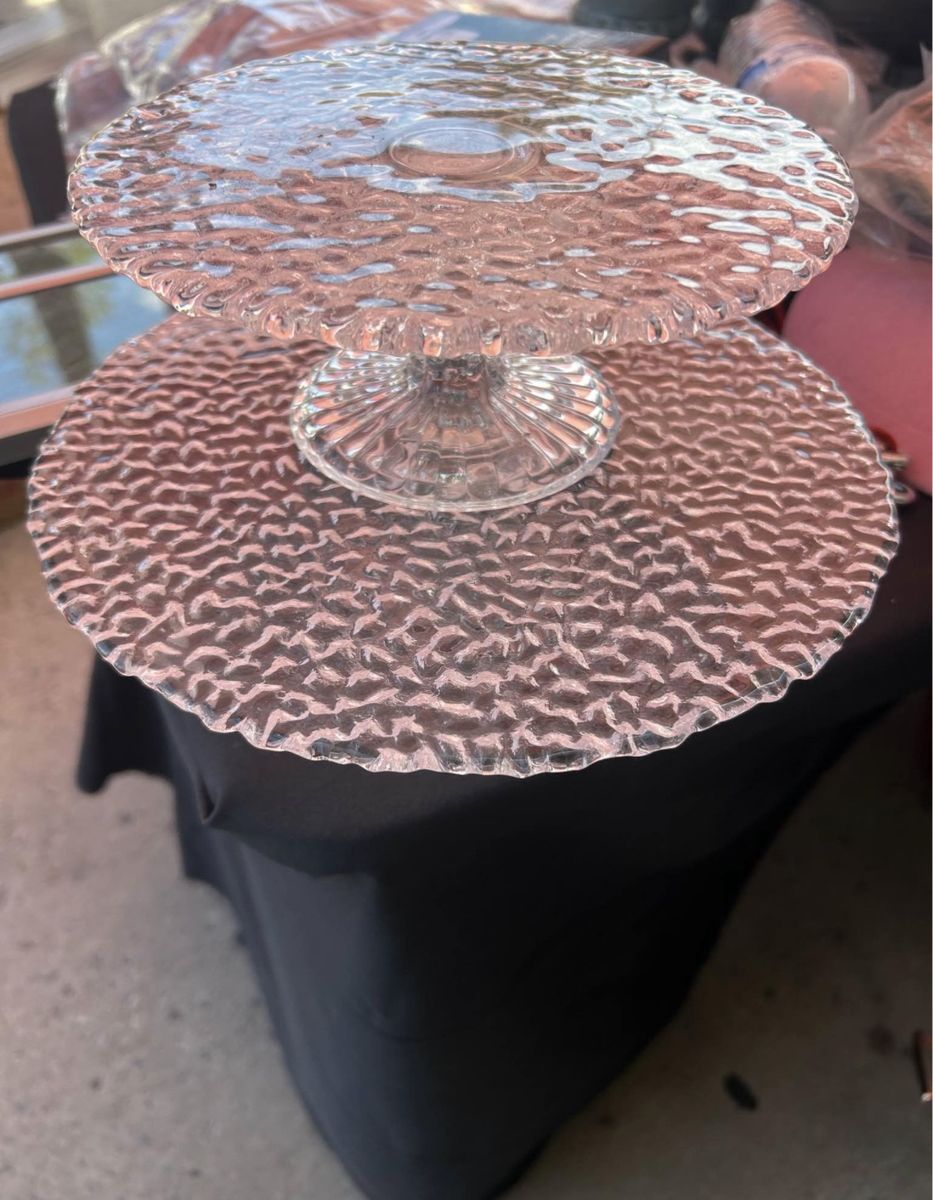 Vintage Textured Clear Glass Cake Stand Pedestal