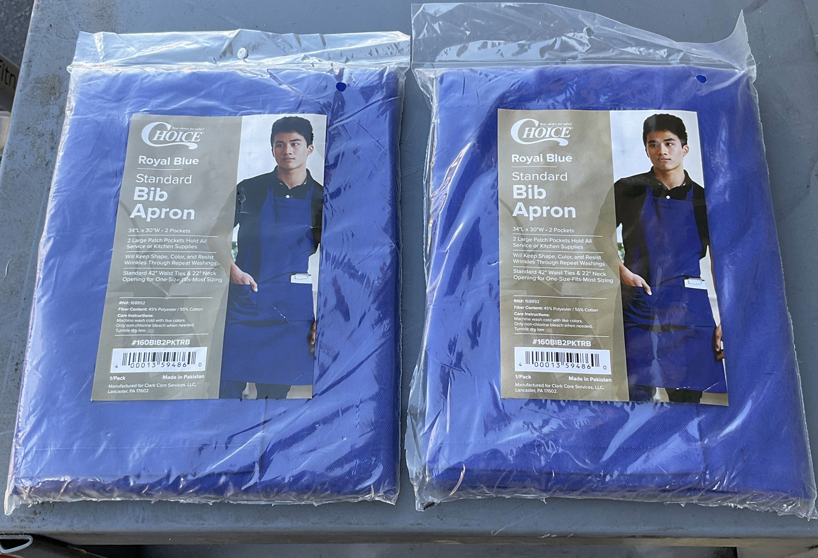 Set of 2 Choice Commercial Restaurant Aprons - Royal Blue Mid-Length Bib Pullover