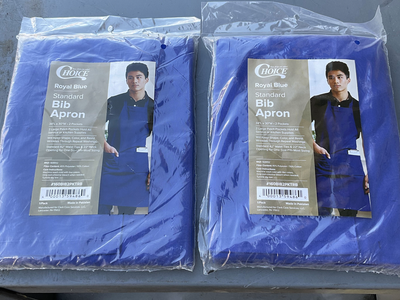 Set of 2 Choice Commercial Restaurant Aprons - Royal Blue Mid-Length Bib Pullover
