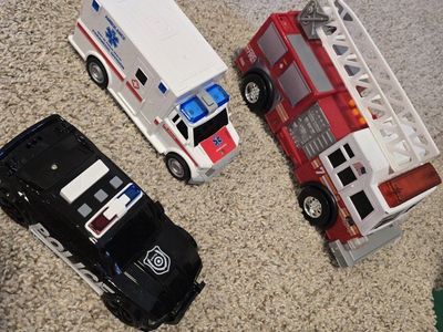 Set of 3 Emergency Toy Vehicles - Police Car, Ambulance, and Fire Truck