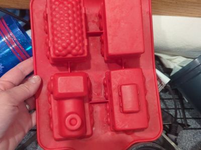 Red Silicone Train mold - 4-Cavity Locomotives & Boxcars