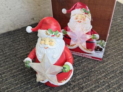Santa Claus LED Night Light Figurine Holding Star Holiday Decor