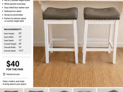 Set of 2 Counter Height Bar Stools – White & Gray