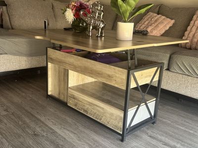 Lift Top Coffee Table with Hidden Storage and Lower Drawers Light Oak