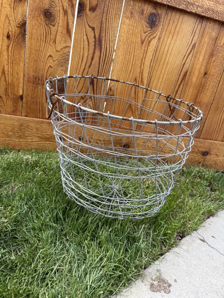 Antique Metal Basket 12 T By 14 W