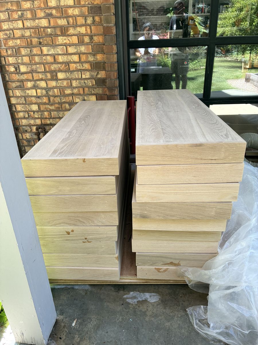 Custom White Oak Floating Stair Treads - Butcher Block Style, Picture-Frame Edging 48"x15"x3"