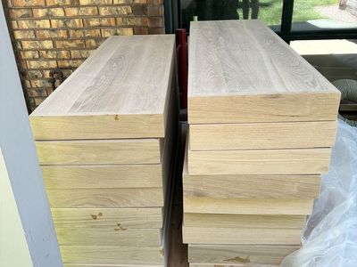 Custom White Oak Floating Stair Treads - Butcher Block Style, Picture-Frame Edging 48"x15"x3"