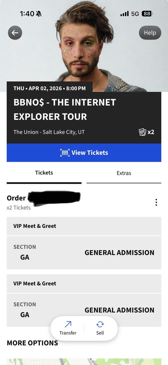 2 VIP Meet & Greet bbno$ tickets 04/02/26