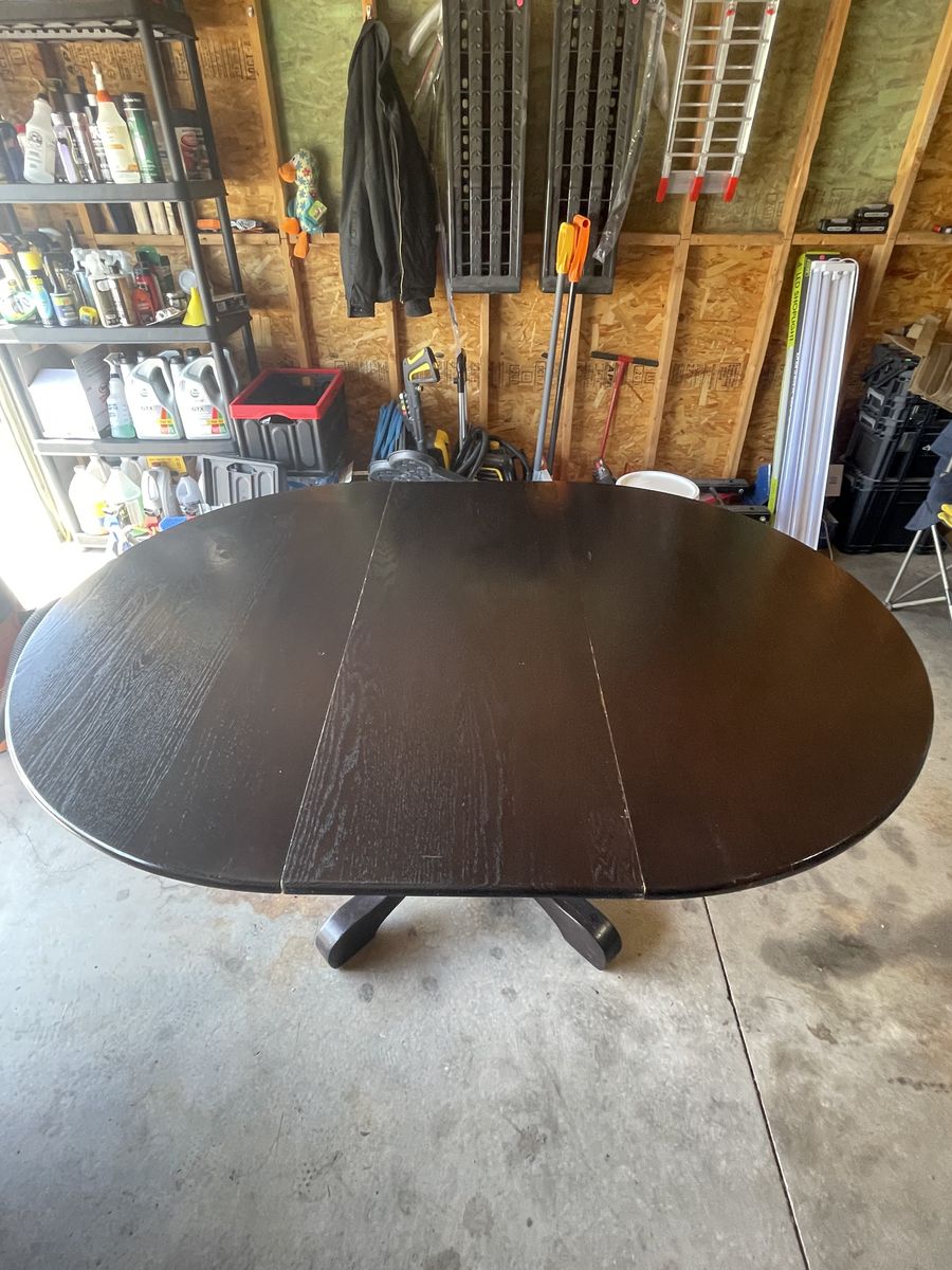 Solid Oak Dark Wood Oval Pedestal Dining Table with Leaf