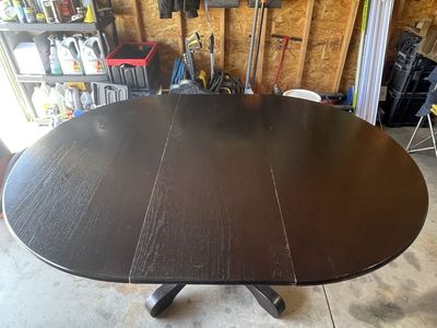 Solid Oak Dark Wood Oval Pedestal Dining Table with Leaf