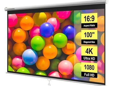 100 Inch 16:9 Pull Down Projector Screen, HD 4K Re