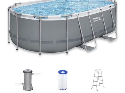 Brand New 14ft x 8.2ft Oval Outdoor Pool - Backyard Frame Setup with Liner