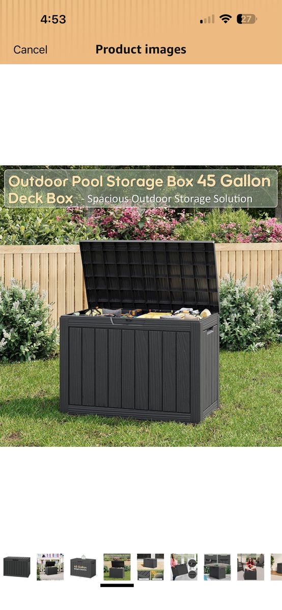 45 Gal Deck Box, Outdoor Storage Box Waterproof Lockable,Black