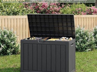 45 Gal Deck Box, Outdoor Storage Box Waterproof Lockable,Black