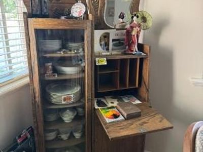 Antique Oak Secretary Desk / Curio Cabinet Combination
