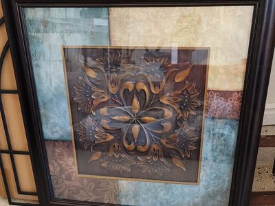 Framed Medallion Wall Art with Textured Design - Brown, Blue, & Tan Tones
