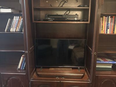 Classic Dark Wood Entertainment Center & Bookcase Wall Unit - Traditional Media Storage